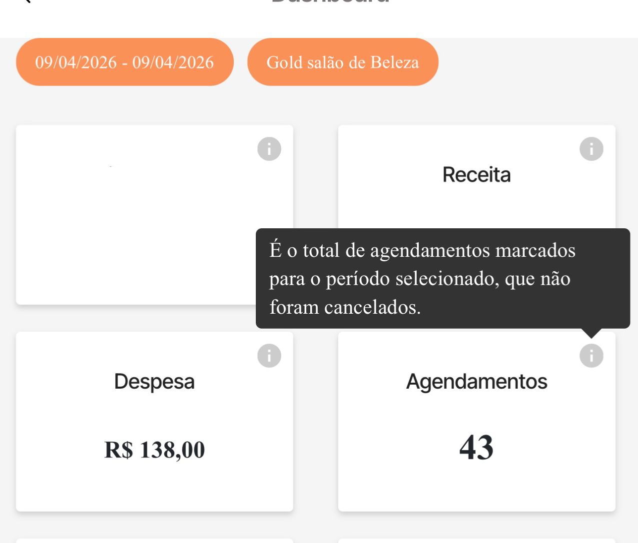 Painel do sistema de agendamento mostrando 43 agendamentos